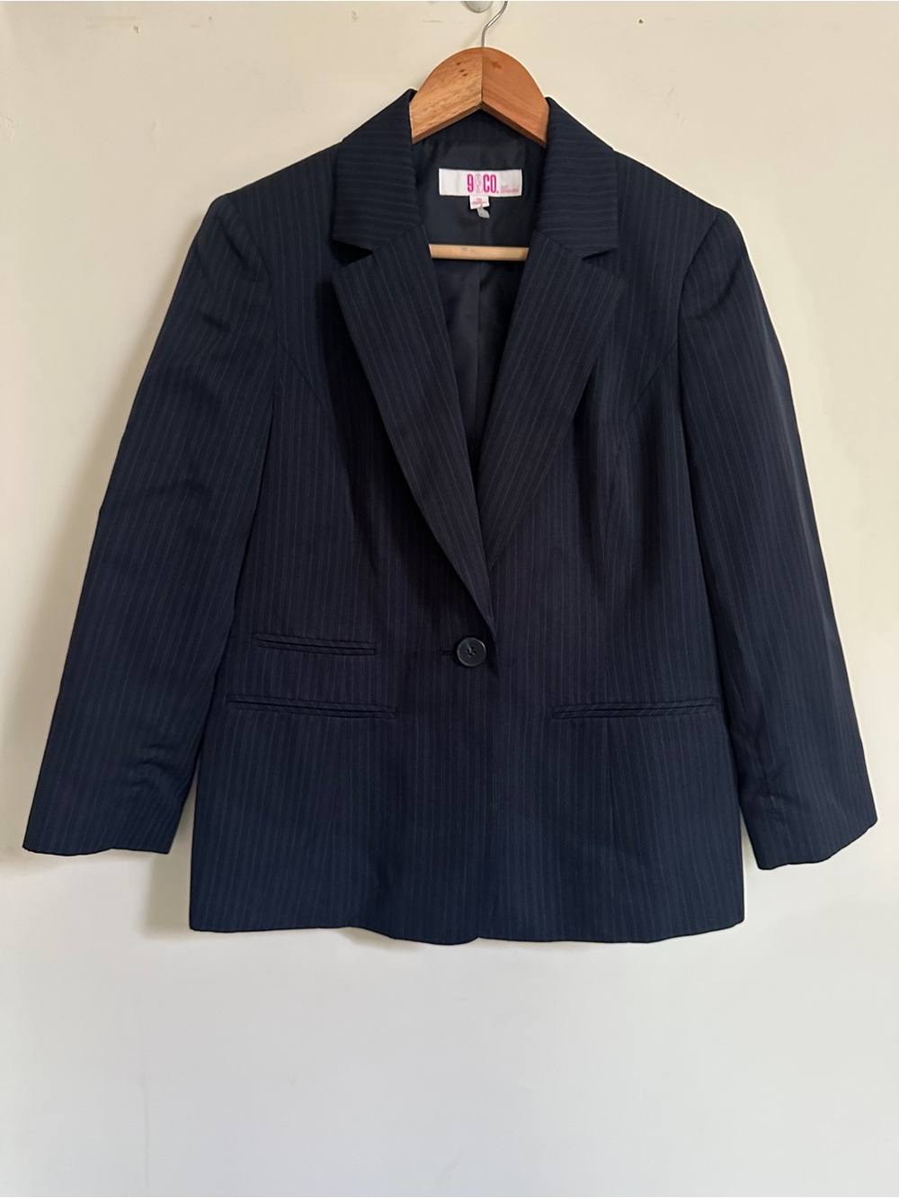 9&Co. Navy Pinstripe Single-Button Blazer
